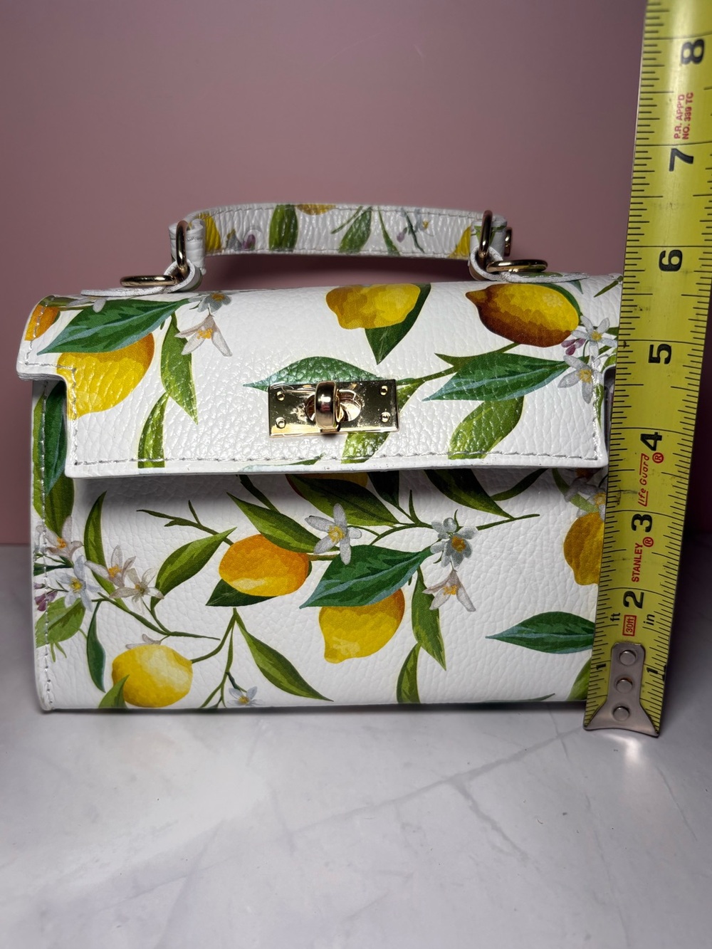 🍋 Lemon Print Made In Italy Small Top Handle Crossbody Bag - Picture 4 of 13